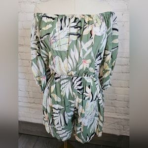 Revolve MINKPINK Shady Fronds Off Shoulder Playsuit in Tropical | Small | EUC